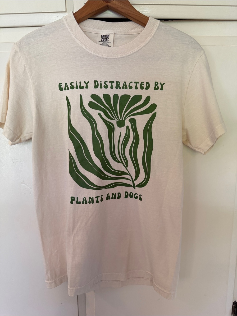 Comfort Colors Cream Tee with Green Botanical Print and Slogan